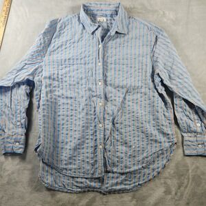 Aerie Button Up Shirt Womens Medium Long Sleeve Pockets Striped Blue‎
